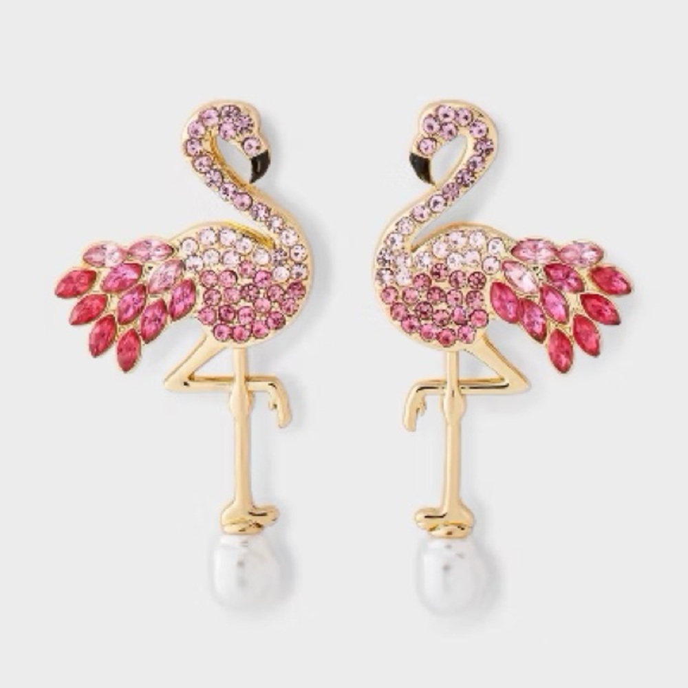 Flamingo nwt Drop Earrings with Pink Crystals and Pearl Accent
